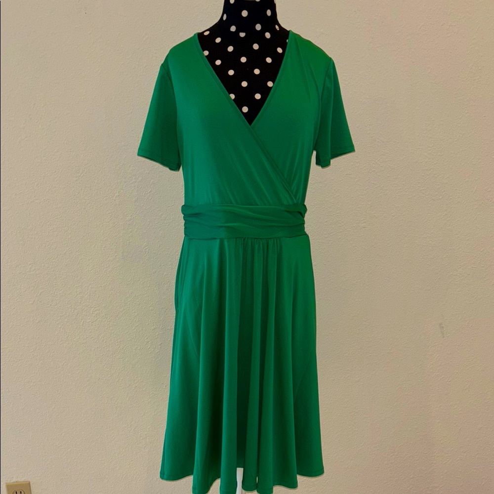 Green Wrap Stretch Knit Dress